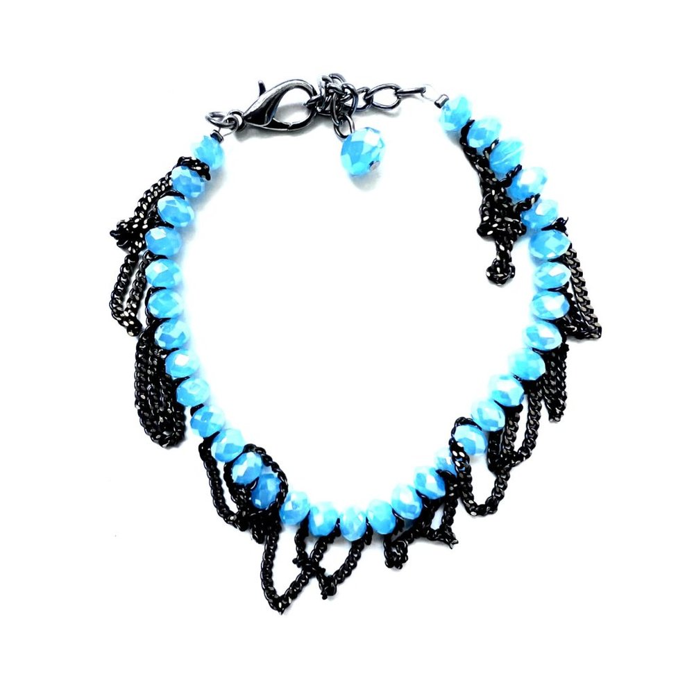 Blue faux crystal beads with black chain Fashion Bracelet
